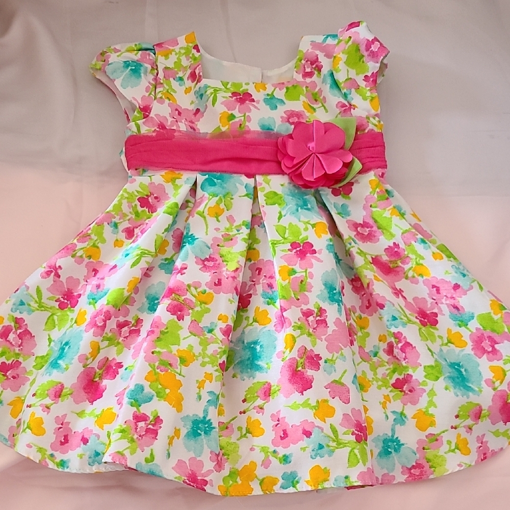 Floral Kids Dress with Pink Accents
